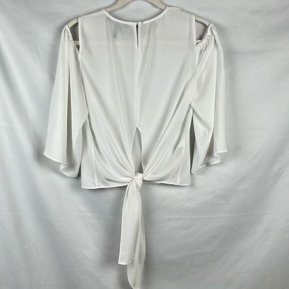 BCBG Maxazria Skipper White Tie Back Cold Shoulder Blouse XS - Picture 3 of 14